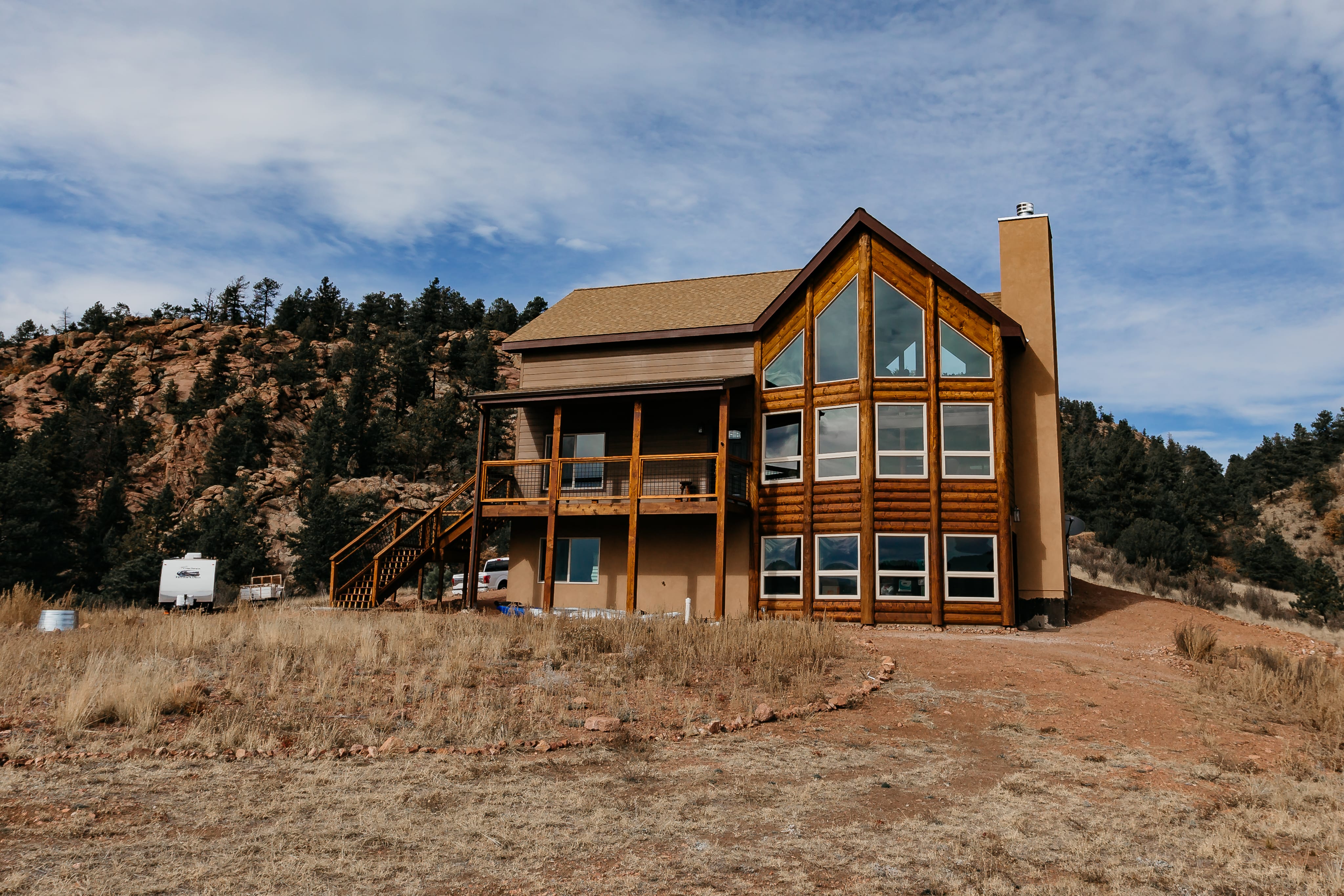 Designer mountain modern home with windows Colorado Springs